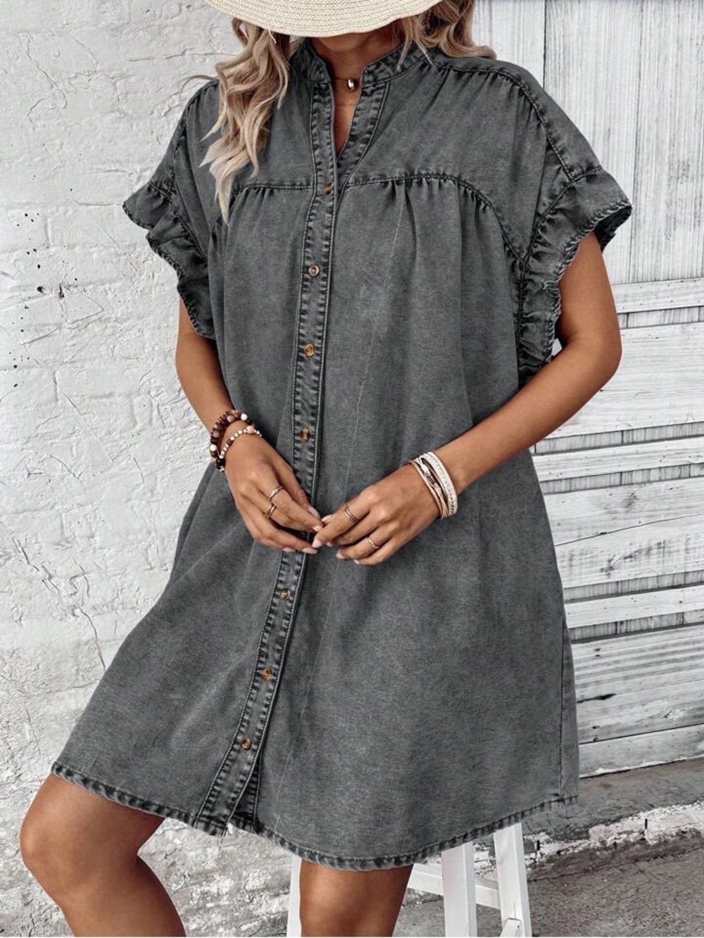 SHEIN EMERY ROSE Ruffle Denim Dress